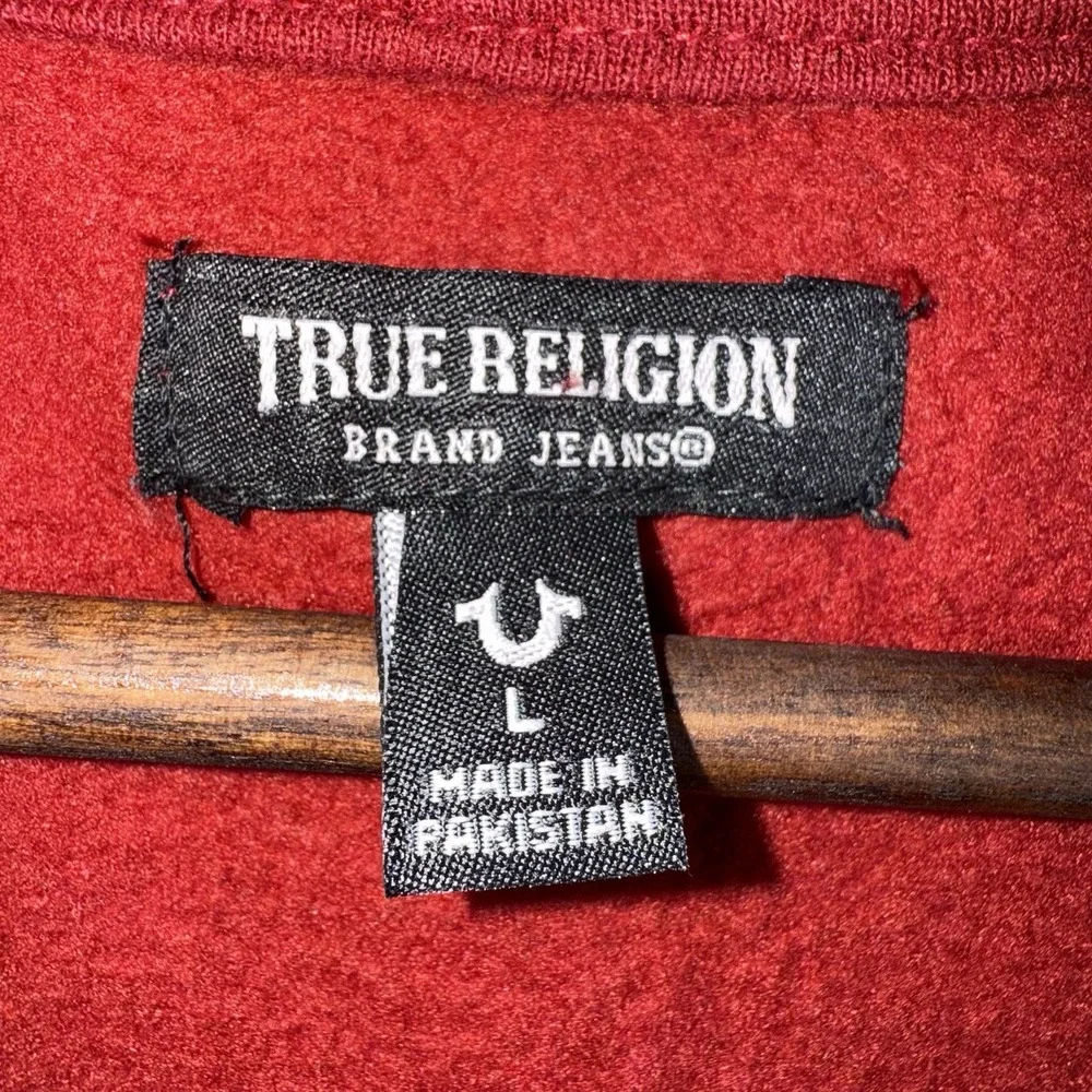True‎ Religion Hoodie Mens Large Maroon Full Zip Logo Brand Jeans Sweatshirt